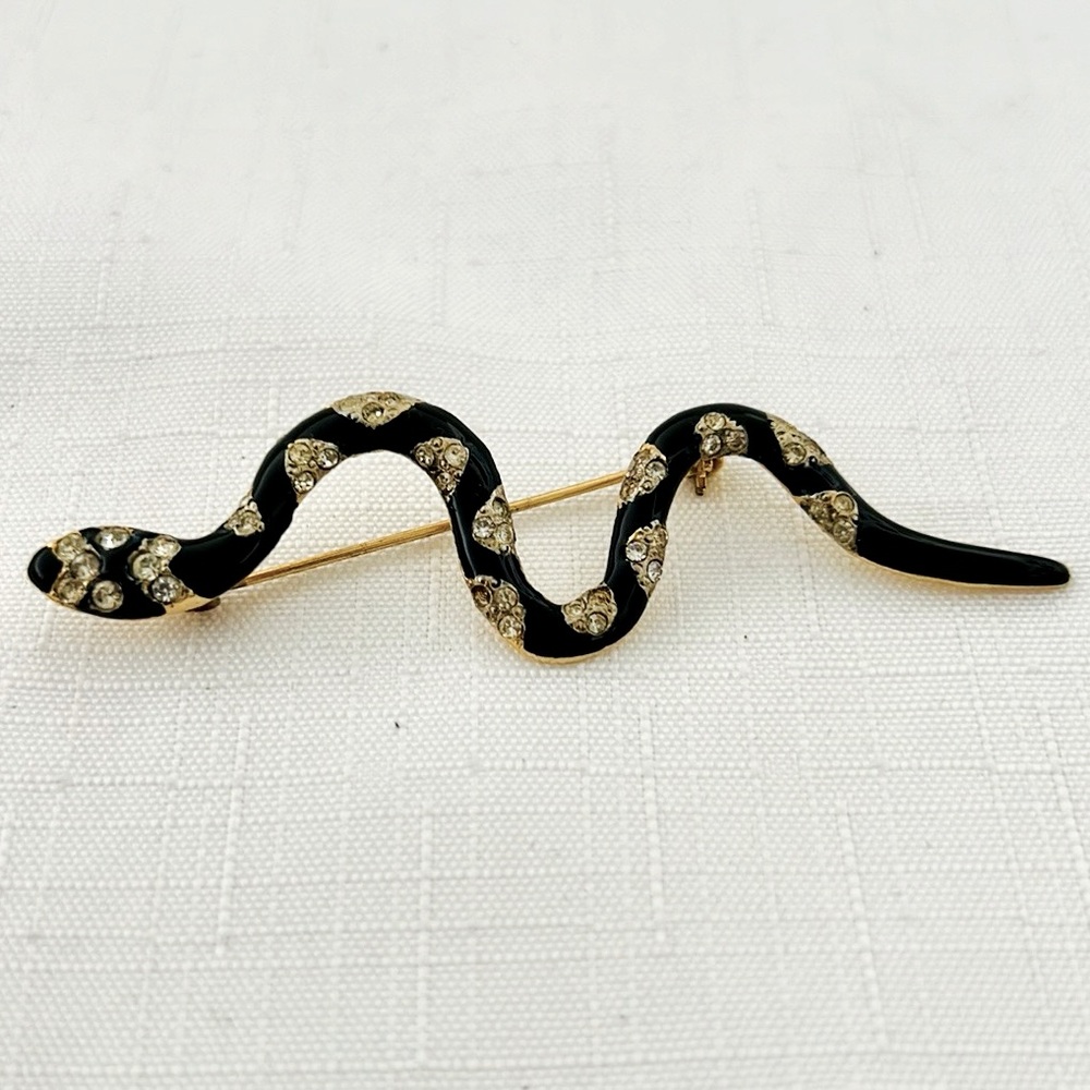 Vintage / Black, Silver & Gold Snake Brooch - Picture 2 of 6